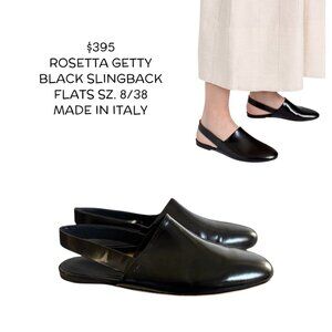 ROSETTA GETTY BLACK LEATHER SLINGBACK FLATS SHOES SIZE 8/38 MADE IN ITALY EUC